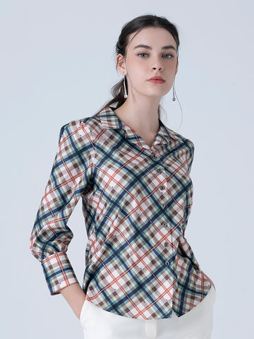 DAKS เสื้อเชิ้ต ผู้หญิง แขนยาว ลายเชค ทรง Regular Fit สีเขียว