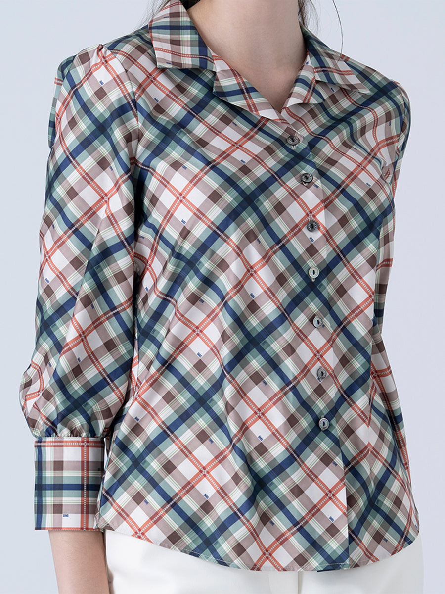 DAKS เสื้อเชิ้ต ผู้หญิง แขนยาว ลายเชค ทรง Regular Fit สีเขียว