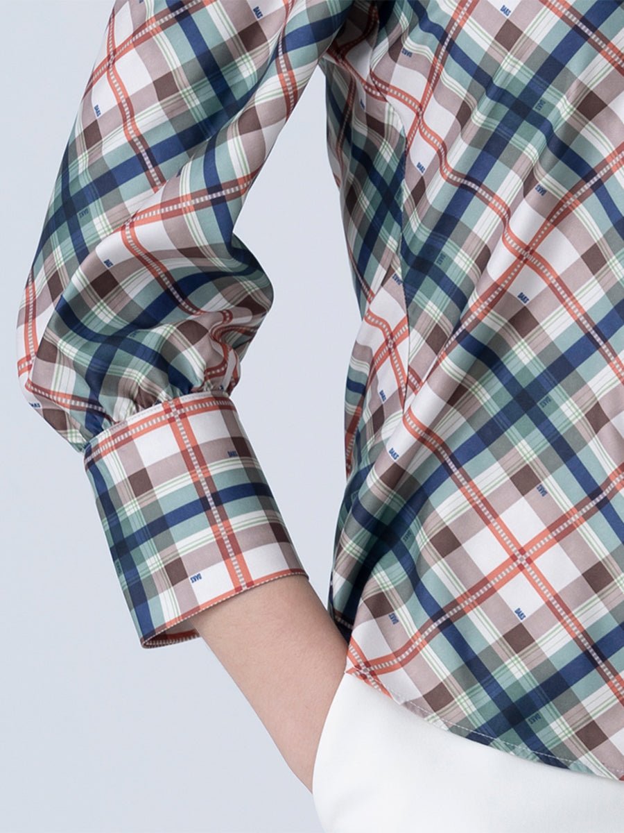 DAKS เสื้อเชิ้ต ผู้หญิง แขนยาว ลายเชค ทรง Regular Fit สีเขียว