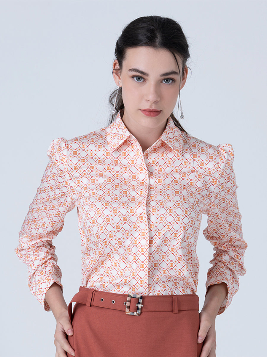 DAKS เสื้อเชิ้ต ผู้หญิง แขนยาว ทรง Regular Fit สีส้ม