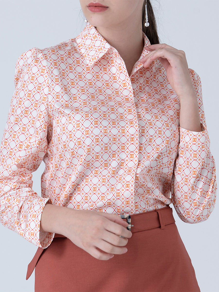 DAKS เสื้อเชิ้ต ผู้หญิง แขนยาว ทรง Regular Fit สีส้ม